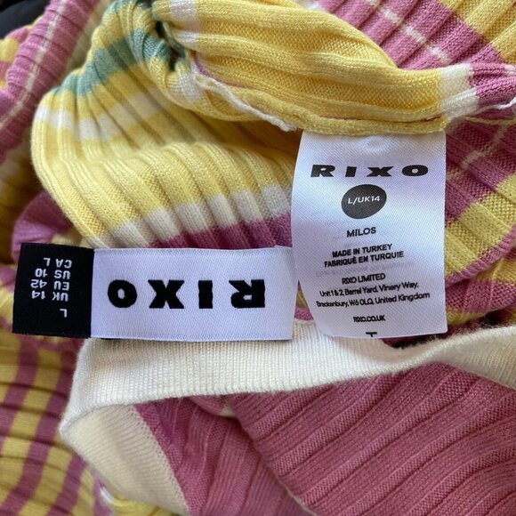 RIXO Milos Knit Dress in Pastel Yellow Rainbow Stripe Women’s Large MSRP $400 - Picture 11 of 12